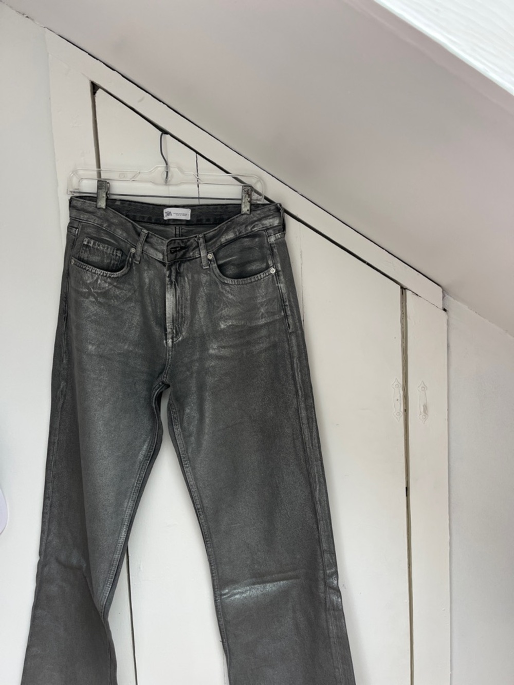 Metallic Grey Coated Jeans